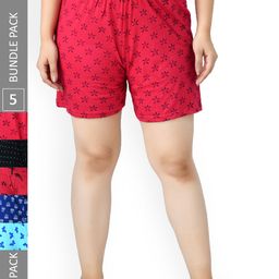 IndiWeaves Women Pack Of 4 Printed High-Rise Pure Cotton Shorts-picture-35