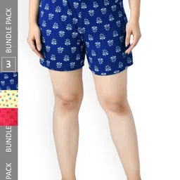 IndiWeaves Women Pack Of 3 Printed High-Rise Pure Cotton Shorts-image-76