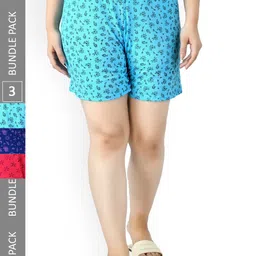 IndiWeaves Women Pack Of 3 High-Rise Printed Pure Cotton Shorts-image-39