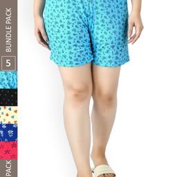 IndiWeaves Women Pack Of 5 High-Rise Printed Pure Cotton Shorts-picture-25
