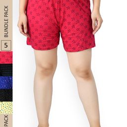 IndiWeaves Women Pack Of 5 High-Rise Printed Pure Cotton Shorts-image-95