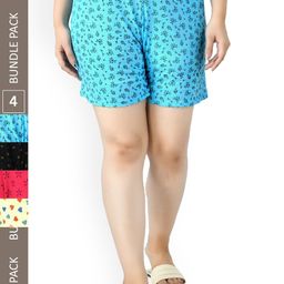 IndiWeaves Women Pack Of 4 High-Rise Printed Pure Cotton Shorts-image-93
