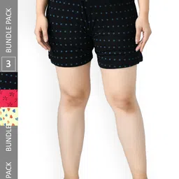 IndiWeaves Women Pack Of 3 Printed High-Rise Pure Cotton Shorts-image-88