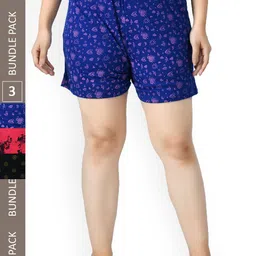 IndiWeaves Women Pack Of 3 Printed High-Rise Pure Cotton Shorts-image-89