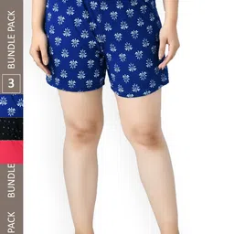 IndiWeaves Women Pack Of 3 Printed Pure Cotton Shorts-image-31