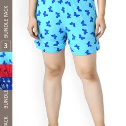 IndiWeaves Women Pack Of 3 Printed High-Rise Pure Cotton Shorts-image-73