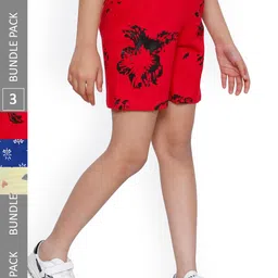 IndiWeaves Girls Pack Of 3 Printed High-Rise Cotton Shorts-image-58