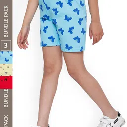 IndiWeaves Girls Pack Of 3 Printed High-Rise Cotton Shorts-image-61