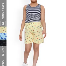 IndiWeaves Girls Pack Of 3 Printed High-Rise Cotton Shorts-image-60