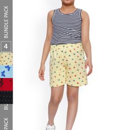 IndiWeaves Girls Pack Of 4 Printed High-Rise Cotton Shorts-image-63