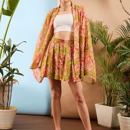 SASSAFRAS Women Green Floral Printed Loose Fit Mid-Rise Pleated Shorts-image-68