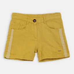 Blue Giraffe Girls Mustard Yellow Solid Slim Fit Regular Linen Shorts-picture-36