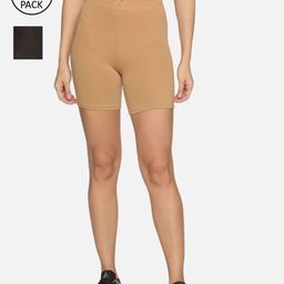 Outflits Women Beige Skinny Fit Cycling Sports Shorts Pack of 2-image-64