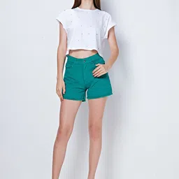 COVER STORY Women Green Mid-Rise Shorts-image-36