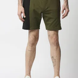 Pepe Jeans Men Olive Green And Black Colourblocked Mid Rise Slim Fit Shorts-image-7