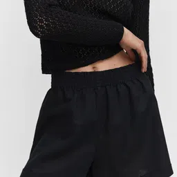 MANGO Women Linen Blend Shorts-image-3