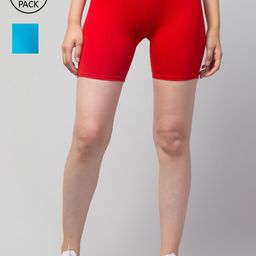 Apraa & Parma Women Pack Of 2 Blue & RedSlim Fit Cycling Sports Cotton Shorts-image-28