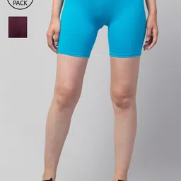 Apraa & Parma Women Pack of 2 Turquoise Blue and Maroon Cotton Cycling Sports Shorts-image-11