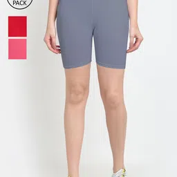 GRACIT Set of 3 Women Red, Pink & Grey Cycling Sports Shorts-picture-20