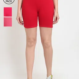 GRACIT Women Red & Pink Pack Of 3 Cycling Shorts-image-85