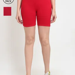 GRACIT Women Red & Maroon Set Of 2 Biker Shorts-3