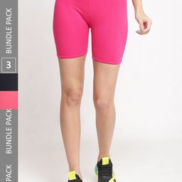 Jinfo Women Pack Of 3 Cotton Skinny Fit Cycling Sports Shorts-picture-16