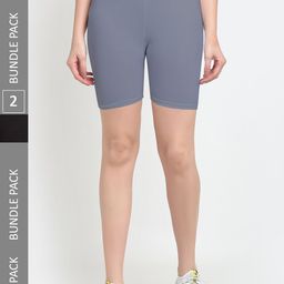 Jinfo Women Pack Of 2 Mid-Rise Above Knee Cycling Sports Shorts-picture-54