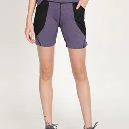 CHKOKKO Women Purple Colourblocked Cycling Sports Shorts-image-98