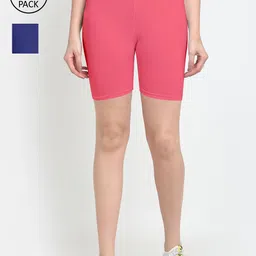 GRACIT Women Set Of 2 Blue & Pink Solid Cotton Shorts-image-25