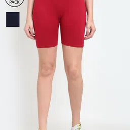 Jinfo Women Maroon & Navy Blue Pack of 2 Cycling Sports Shorts-image-70