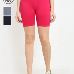 GRACIT Pack Of 3 Women Grey Cycling Sports Shorts-image-94