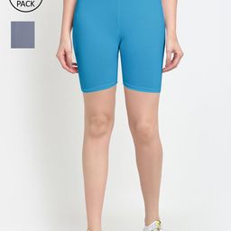 GRACIT Women Pack of 2 Blue & Grey Cycling Shorts-image-72