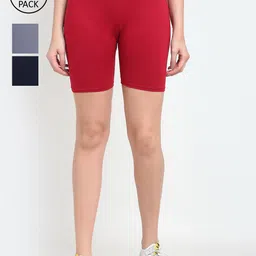 GRACIT Pack Of 3 Women Grey Cycling Sports Shorts-image-17