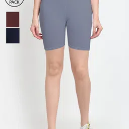 GRACIT Pack Of 3 Women Grey Cycling Sports Shorts-image-18