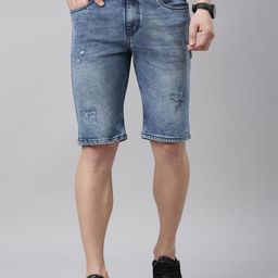 CINOCCI Men Washed Slim Fit Denim Shorts-image-86