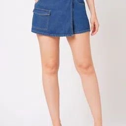 Globus Slim Fit Pure Cotton Mini Denim Skorts-picture-53