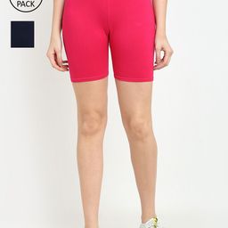 GRACIT Women Pack of 2 Pink & Navy Blue Biker Shorts-picture-25