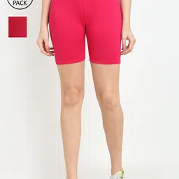 GRACIT Women Pack of 2 Pink & Maroon Biker Shorts-picture-33
