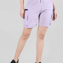 CHKOKKO Women Mid-Rise Cargo Shorts-image-7