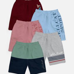 HELLCAT Boys Pack of 5 Typography Printed Cotton Mid-Rise Shorts-image-37