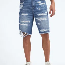 Flying Machine Men Mid-Rise Distressed Denim Shorts-picture-24