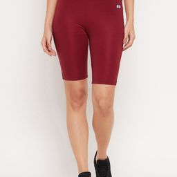 Clovia Women Maroon Slim Fit High-Rise Training or Gym Sports Shorts-image-66