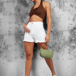 DOLCE CRUDO Blaze Banter Women White High-Rise Above Knee Regular Fit Denim Shorts-image-9