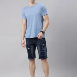 CINOCCI Men Washed Slim Fit Denim Shorts-picture-6