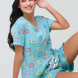 I like me Blue Conversational Printed Pure Cotton Night suit-image-61
