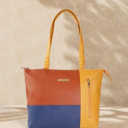 Caprese Mustard Yellow & Rust Orange Colourblocked Structured Shoulder Bag-10