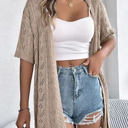 StyleCast x Revolte Self Design Sheer Open Front Shrug-22