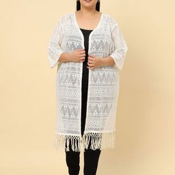 UnaOne Plus Size Self Design Cotton Open Front Longline Shrug-6