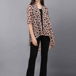 Fashfun Women Pink & Black Printed High-Low Longline Shrug-40