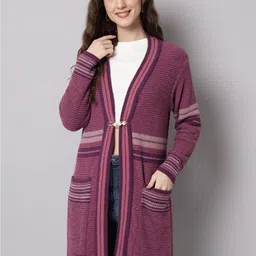 BROOWL Women Purple & Pink Embellished Longline Shrug-27